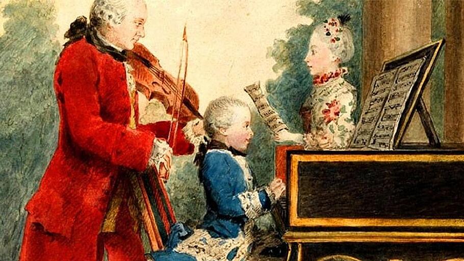 Der noch gesunde Mozart beim Musizieren im Kreis seiner Familie
