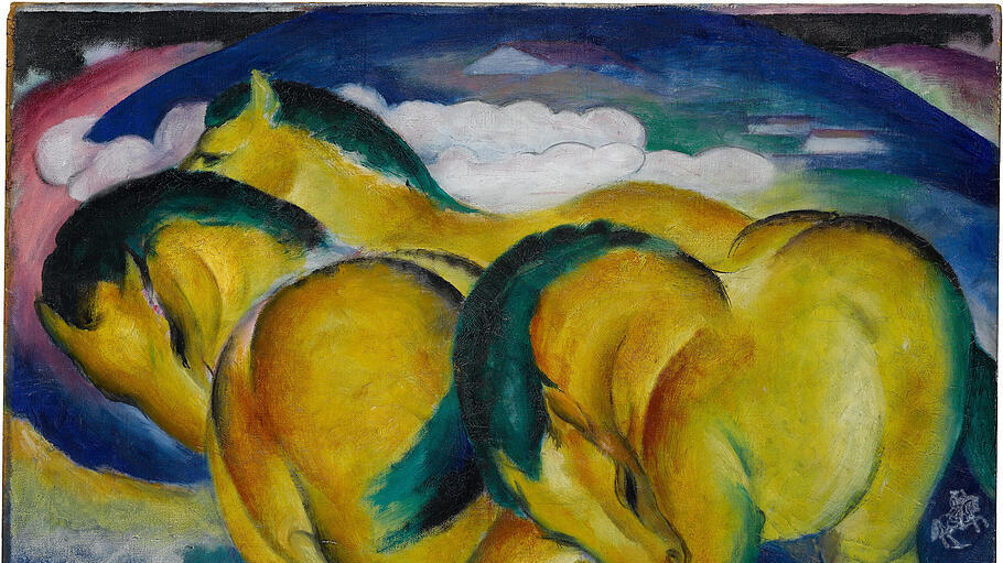 Franz Marcs kleine gelbe Pferde (1911): Beim Zeichnen orientierte er sich an Kreisen und setzte damit auf Vereinfachung und Geometrisierung.