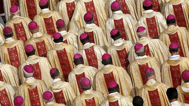 Bishops are seen in attendance as Pope Francis leads the mass for a canonization in Saint Peter's Square at the Vatican