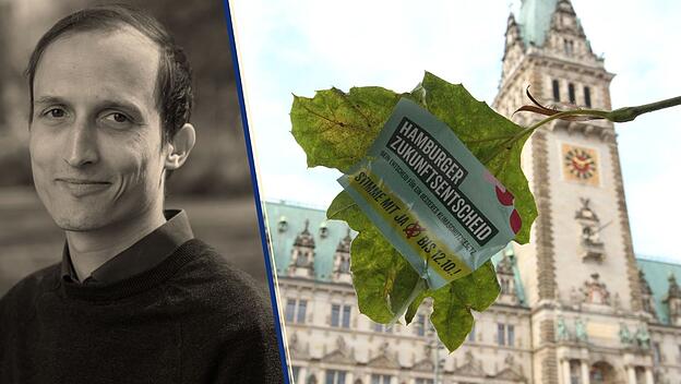 Redakteur Jakob Ranke, Werbung für den Hamburger Klimaentscheid auf einem Blatt