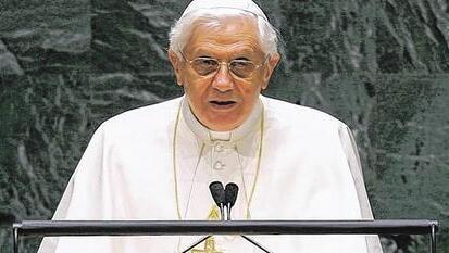 Papst Benedikt XVI. vor der UN-Vollversammlung in New York am 18. April 2008.