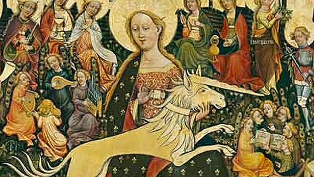 Maria und das Einhorn, das im Mittelalter als Bild für Christus empfunden wurde