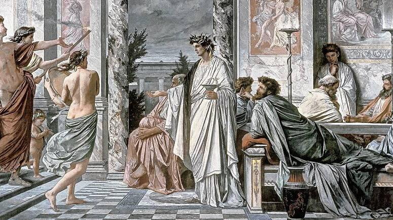 "Das Gastmahl des Plato", 1865, Aquarellskizze