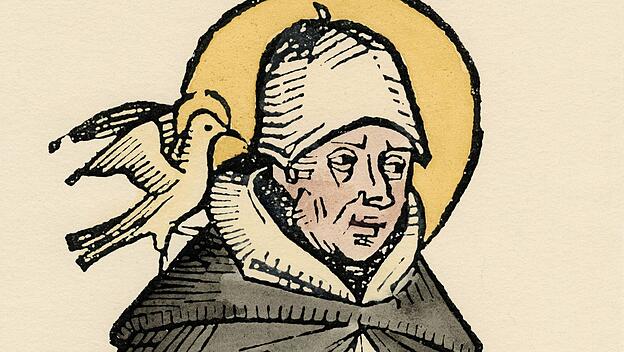 Der heilige Thomas von Aquin. Handkolorierter Holzschnitt von Hartmann Schedels Nürnberger Chronik (Liber chronicarum mundi,1493)