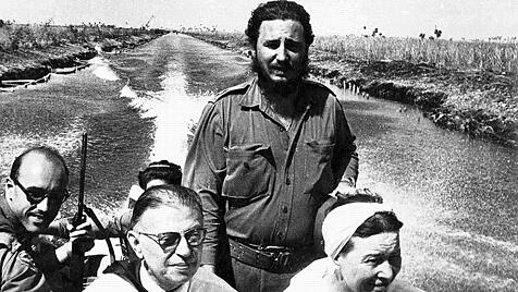 Jean-Paul Sartre und Simone des Beauvoir beim Bootsausflug mit Fidel Castro 1960