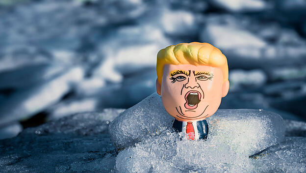 Figur von US-Pr&auml;sident Donald Trump im Eis