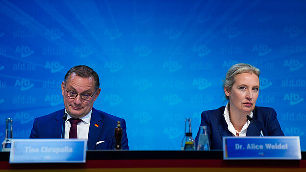 Tino Chrupalla und Alice Weidel bei einer AfD-Pressekonferenz