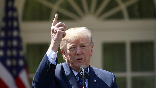 Donald Trump, Präsident der USA, spricht im Rosengarten des Weißen Hauses